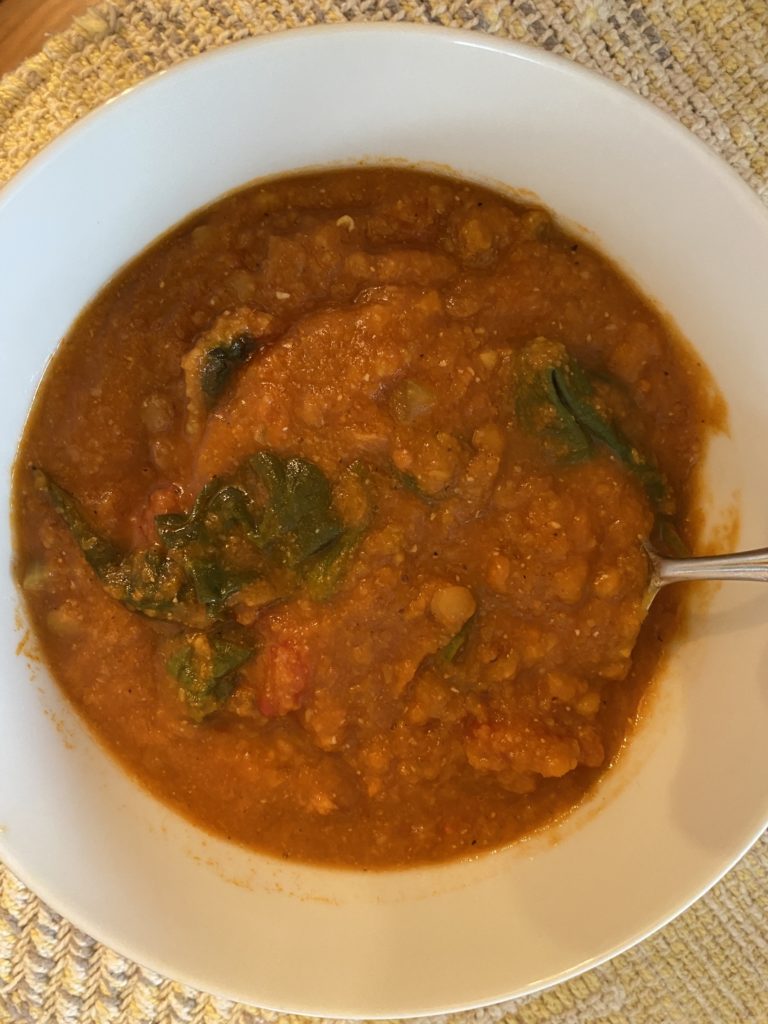 Lentil Tomato Soup ready to be served.