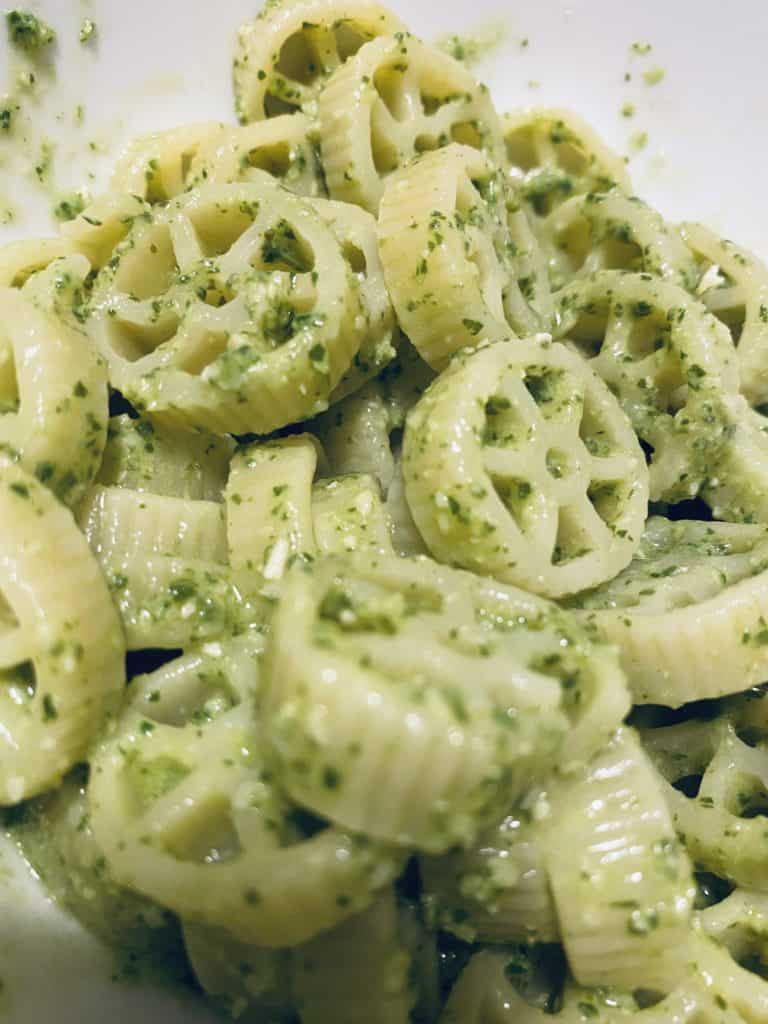 Pasta with pesto sauce.