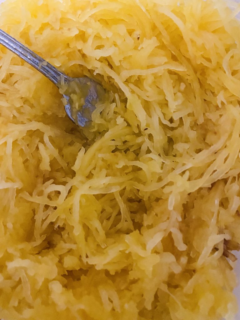 Spaghetti squash ready to be served.