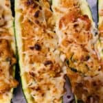 Stuffed Parmesan zucchini boats ready to be served.