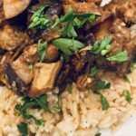 Lemon eggplant and rice ready to be enjoyed.