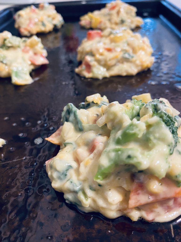 Loaded veggie biscuits ready to go in the oven. 