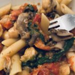 Pasta with Mushrooms, Chickpeas and Sun-dried Tomatoes being enjoyed.