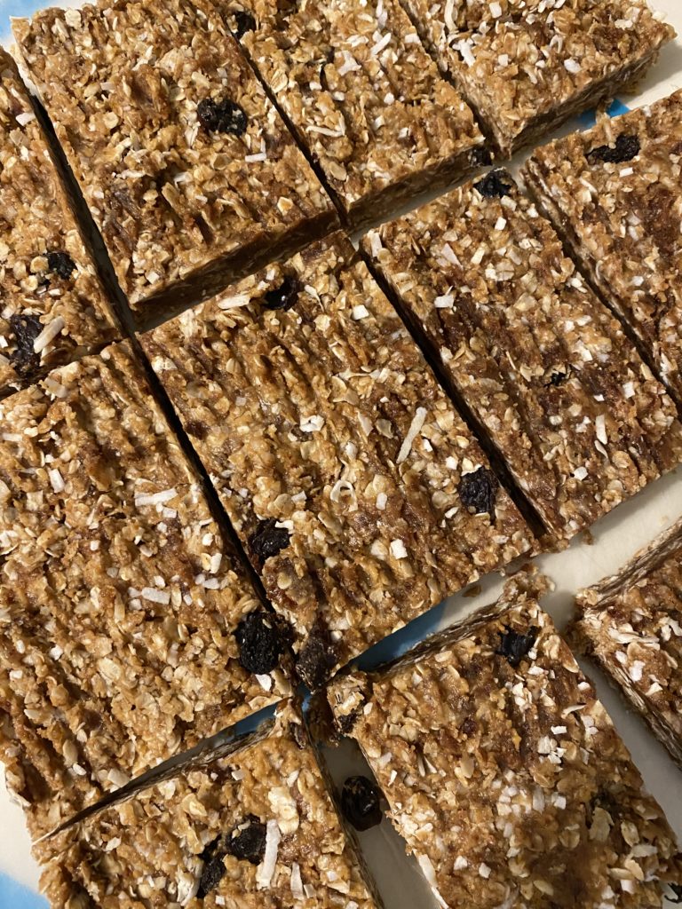 Peanut butter date granola bars ready to be enjoyed. 