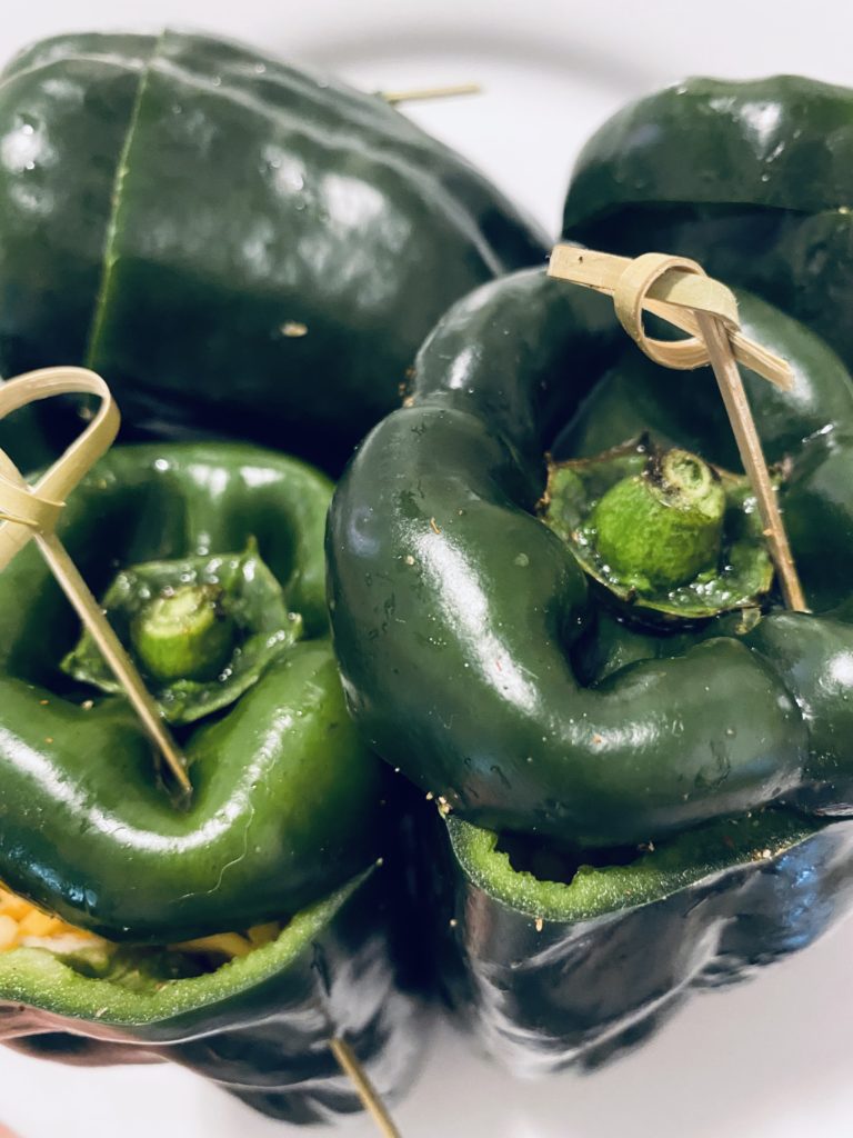 Stuffed poblano peppers ready for the oven.