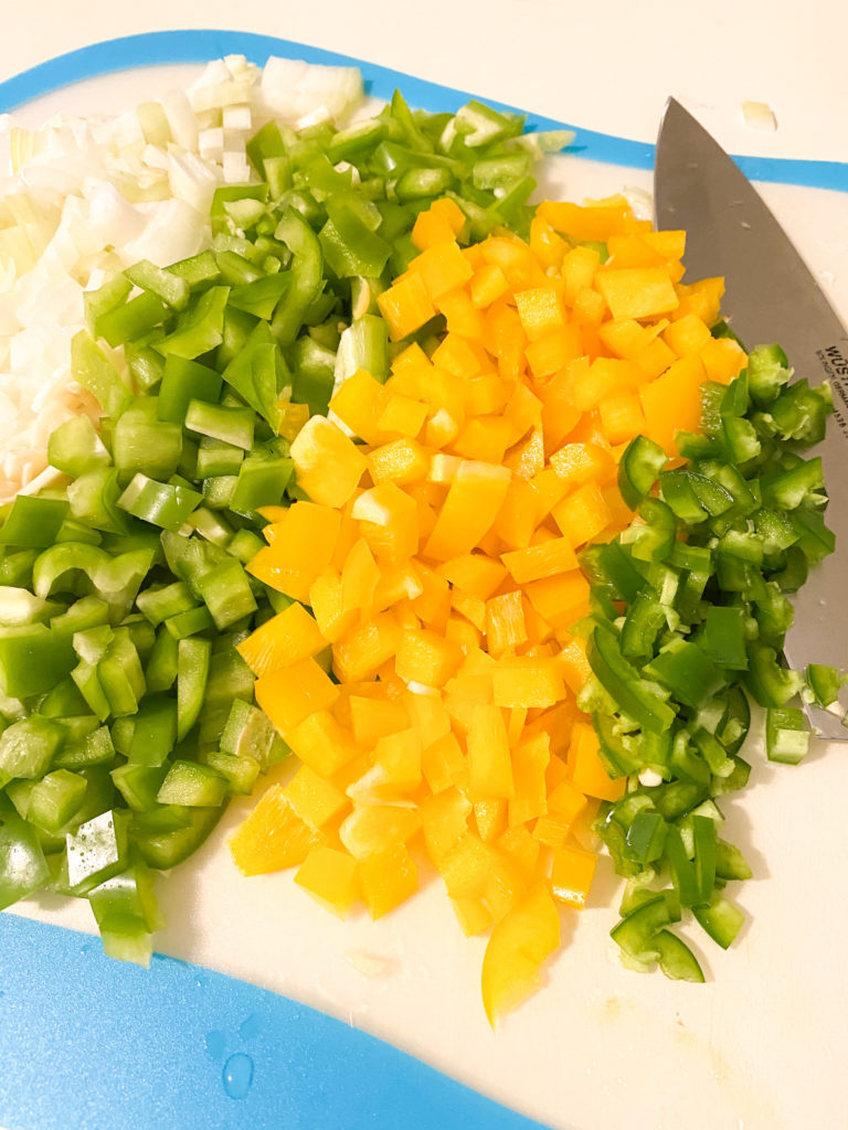 Chopped vegetables for vegetarian chili.