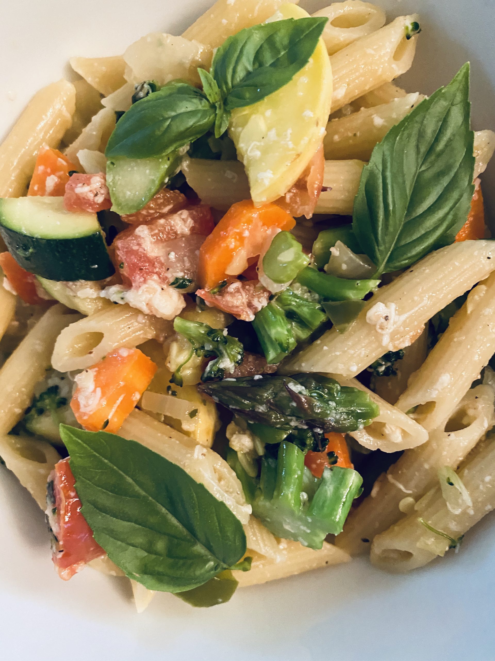 Pasta Primavera ready to be enjoyed.