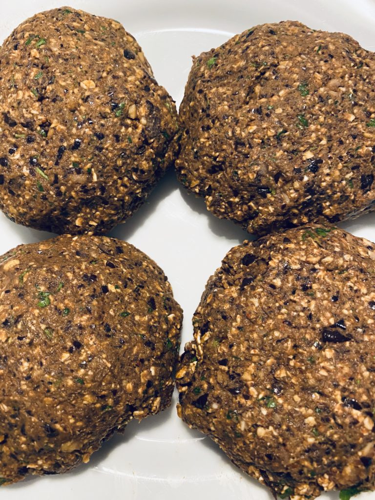 Mushroom Black Bean Burgers ready to be cooked. 